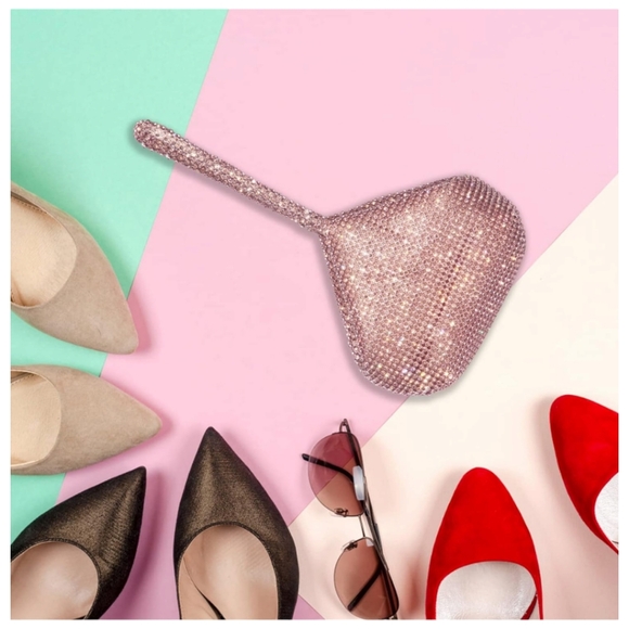 Women's Rose Gold Rhinestone Clutch Handbag Purse - Picture 6 of 9